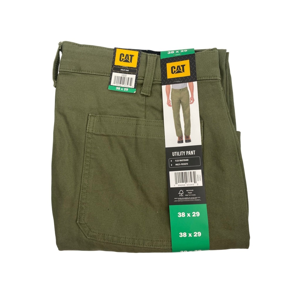 Caterpillar Utility Canvas Pants Mens 38 x 29 Green New Flex Waistband Workwear